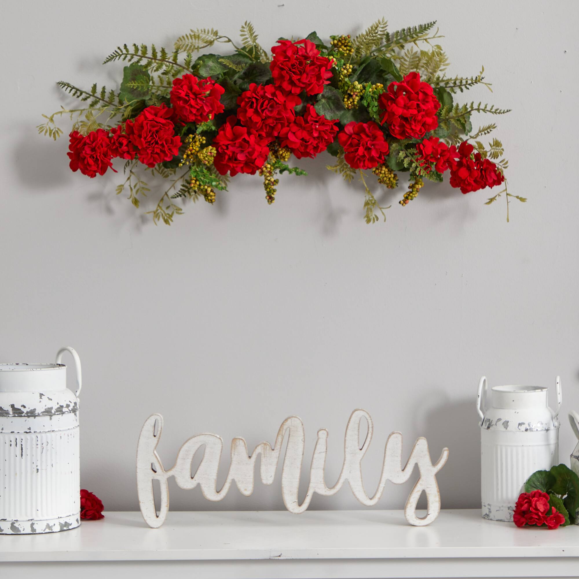 32” Red Geranium and Berry Swag